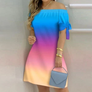 Casuales Vestidos De Verano Para Mujer Ropa De Moda Casual Manga Corta Estampado - Picture 1 of 19