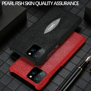 Pearl Fish Skin Back Cover fr iPhone 15 16 Pro Max Case Genuine Stingray Leather - Picture 1 of 34