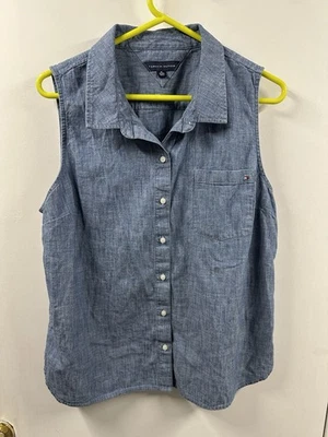 Tommy Hilfiger Chambray синий рубашка без рукавов на пуговицах 100% хлопок размер XL - Изображение 1 из 4