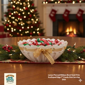 Lenox durchbohrte Bandschale Goldrand gewellter Rand 7" Süßigkeitenschale Servierschale - Bild 1 von 13