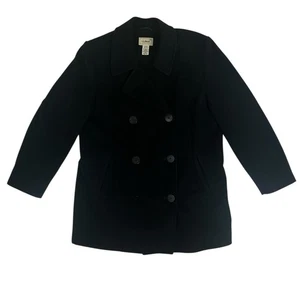 LL Bean Peacoat Womens 12 Regular Black Wool Cashmere Blend Double Breasted - Picture 1 of 8