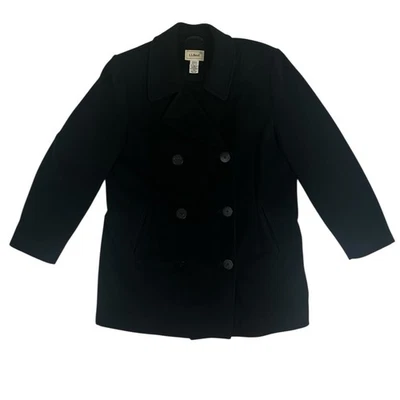 LL Bean Peacoat Womens 12 Regular Black Wool Cashmere Blend Double Breasted - Image 1 of 4