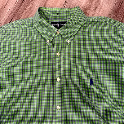 Camisa POLO Ralph Lauren Para Hombres XXL Verde Mini Cuadros Botones Ajuste Personalizado Foto 1 de 4