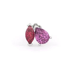 Piercing de cartílago de oro blanco de 18 quilates con arete de rubí zafiro rosa - Imagen 1 de 7