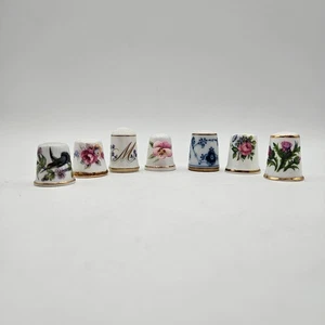 Lot of 7 Bone China Porcelain Thimbles Aynsley Lysander Kaiser B&G - Picture 1 of 12