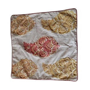 Pottery Barn Linen Blend Embroidered Pillow Cover Yellow Salmon Size 18" x 18" - Picture 1 of 8