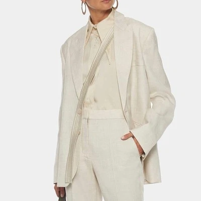 Stella McCartney Beige Linen Blend Oversized Cross Sash Blazer Jacket Size 38 - Image 1 of 4