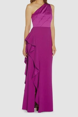 Vestido drapeado para mujer Adrianna Papell rosa con un hombro satinado talla 12 Foto 1 de 2