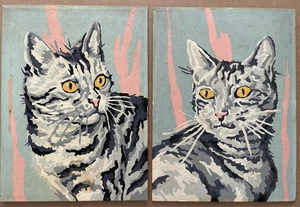 Vintage MALEN NACH ZAHLEN Katzen Kätzchen 2 Stück handbemalt MCM - Bild 1 von 9