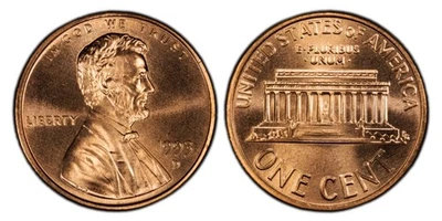 1993-D 1C RD Lincoln Memorial One Cent  PCGS MS69RD   56829936 - Image 1 of 3