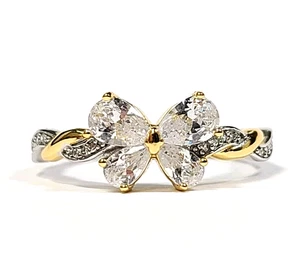 Sterling Silver Gold Plated Cubic Zirconia Butterfy Ring Size 9 - Picture 1 of 4