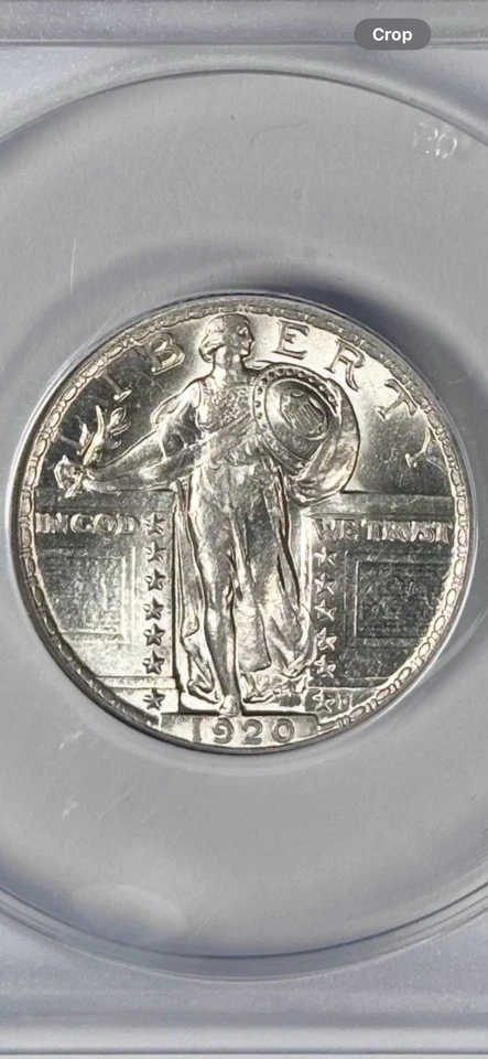 Cuarto Standing Liberty 1920 AU58 ANACS certificado plata se ve mejor que grado Foto 1 de 3