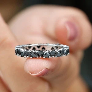 Heart Cut Diamond Full Eternity Engagement Wedding Ring Band 14K White Gold Over - Picture 1 of 8