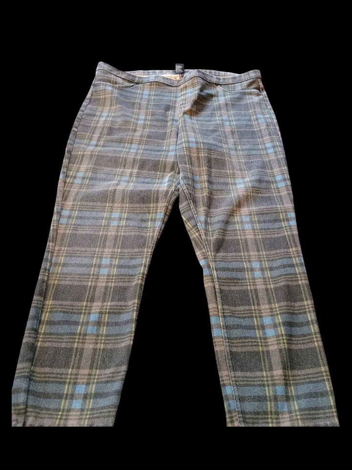 Leggings para mujer talla 2X a cuadros marrón, verde azulado, amarillo elásticos bolsillos de desecho... Foto 1 de 4