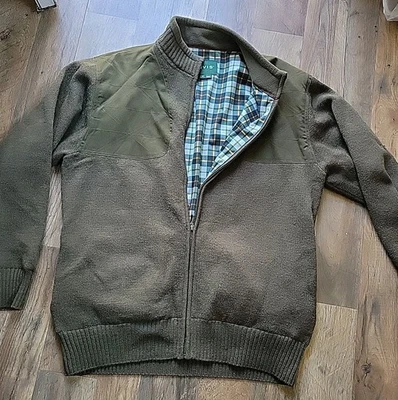 Orvis Sweater Jacket Mens Medium Olive Green Wool Full Zip Plaid Lined - Image 1 of 4
