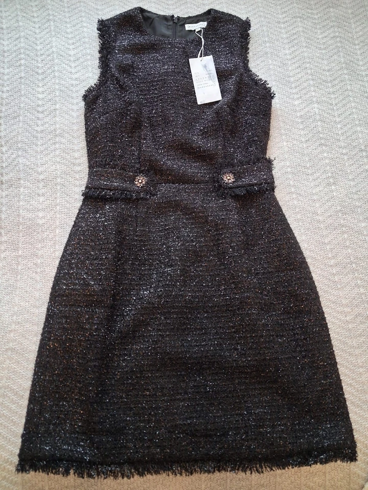 Stunning Brand New With Tags UK Size 10 Warehouse Black Sparkle Tweed Dress - Image 1 of 4