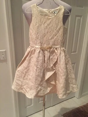 Emily West Girls 7 Pageant Dress Ivory /gold  Metallic Floral Print Mint! - Image 1 of 4