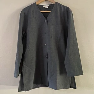 Vintage J. Jill Women’s Wool Gray Minimalist Button V-neck Shirt Tunic Size 4 - Picture 1 of 13
