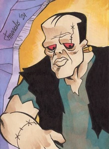 ORIGINAL The Flintstones - Frank Frankenstone 1/1 Hand Drawn Sketch Card PSC Art - Picture 1 of 3