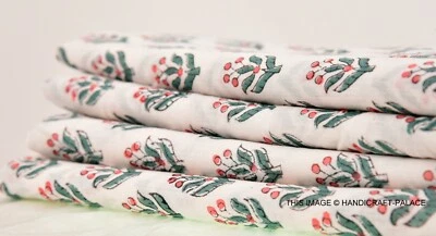 Cotton Voile White Indian Hand Block Print Sewing Material Craft By The 3 Yard - Image 1 of 4