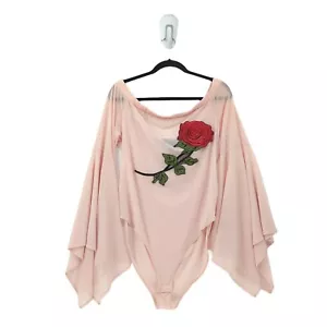 Forever 21 Women 3x Bodysuit Blush Rose Embroidered Mesh Off Shoulder NEW FLAW - Picture 1 of 8