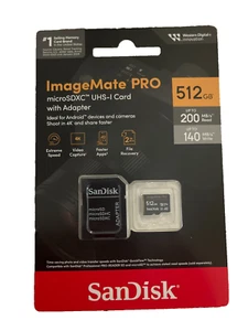 New SanDisk 512 GB ImageMate Pro microSDXC UHS-1 Memory Card with Adapter - Picture 1 of 2