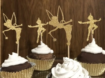 24 Piezas Cupcake Topper Cumpleaños Peter Pan Campanilla Dorado Baby Shower Chica Brillante Foto 1 de 4