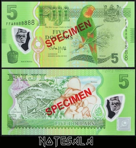 FIJI FIDJI 5$ DOLLARS ND (2023) PICK-115bs POLYMER UNC **SPECIMEN FFA8888888** - Imagen 1 de 1