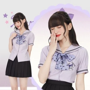 My Melody Cinnamoroll Kuromi Short Waist Slim Sailor Collar Shirt Polka TOP - Picture 1 of 25