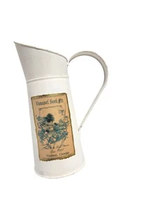 Vintage Metall rustikal Bauernhaus Französisch Landhaus Blech creme bemalt Kanne Dekor 12" - Bild 1 von 17
