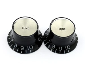 2 BLACK Bell TONE Top Hat KNOBS LIGHT GOLD Reflectors for Import Guitars Coarse - Picture 1 of 2