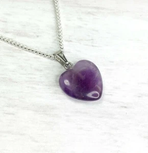 Amethyst Necklace Quartz Heart Shaped Amethyst Pendant With Choice Of Necklace - Picture 1 of 5