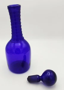 Vintage Abstract Style Cobalt Blue Glass Decanter w Lid - 10.5" tall 13" w/ Lid - Picture 1 of 5