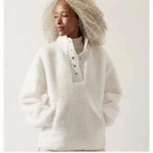 New Athleta M Cozy Sherpa Snap Sweatshirt Magnolia White Medium Oversized - Picture 1 of 7
