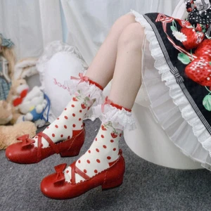 Japanese women lolita ruffle socks kawaii bow knot strawberry cotton socks - Picture 1 of 14