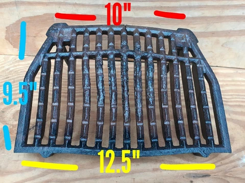 Vintage Old Antique cast Iron Fire Grate Grill Fireplace 12.5"x10"x9.5" 2 legs Cover