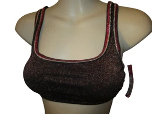 Juniors' Metallic Shine Bralette Bikini Top Xhilaration Black Brown Pink M 4 6 - Picture 1 of 3