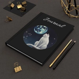 White Cat Journal, Cat Journal, Hard Cover, Cat Journal, Cat Notebook - Picture 1 of 7