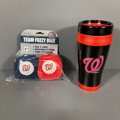 Washington Nationals MLB Ultimate Fan Gift Lot Tumbler Cup and Team Fuzzy Dice Cover