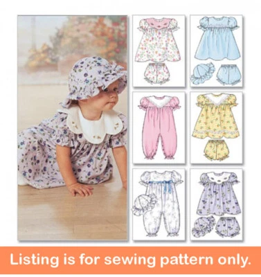SEWING PATTERN - Sew Baby Clothes Infant Clothing - Girls Dress Romper Hat  4110 - Image 1 of 3