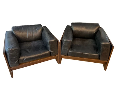1960s Afra & Tobia Scarpa Leather Lounge Chairs - Set of 2 - Image 1 of 4