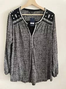 Lucky Brand Womens Balloon Sleeve Embroidered Top Size 1X Black Boho Indian - Picture 1 of 11