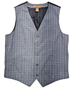 Perry Ellis Men’s Dress Vest Sz M 40 Blue Gray Stripe 5 Button Suit Coat Formal - Picture 1 of 6