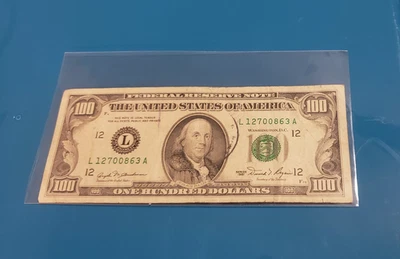 1981 One Hundred Dollar Bill $100 Federal Reserve Note, Serial # L 12700863 A - Image 1 of 4