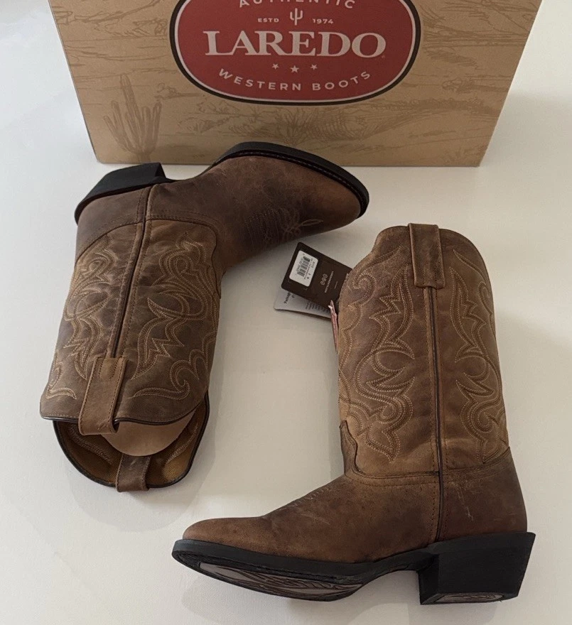 Laredo Round Toe Mid-Calf Size 9M Men's Tan Distressed Western Cowboy Boots