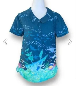 ModCloth blau Knopfleiste Kurzarm Hemd Wasser Schiffbruch Hai Kragen - Bild 1 von 13