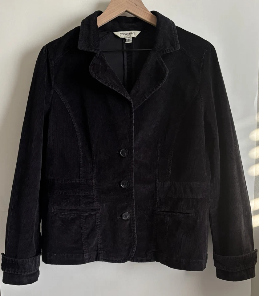 Chaqueta de pana para mujer pequeña grande negra con botones blazer otoño clásico preppy Foto 1 de 4