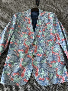 Vineyard Vines Men’s Blazer 44R crab Print. Blue Red And Fern - Picture 1 of 6