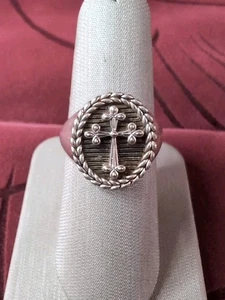 JAI by John Hardy Sterling Silver Cross 'Grateful Faithful Thankful' Band Ring 8 - Picture 1 of 10