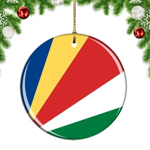 Seychelles Flag Round Christmas ornament city travel souvenir - Picture 1 of 3